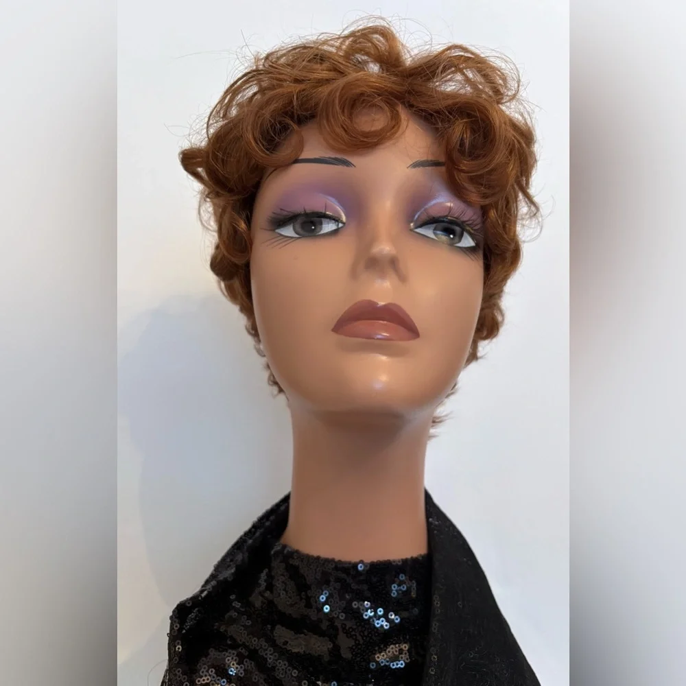 NWT VTG Style 1920s Short Flapper Bob Wig Auburn Curly Fringe Realistic OS - Picture 3 of 13